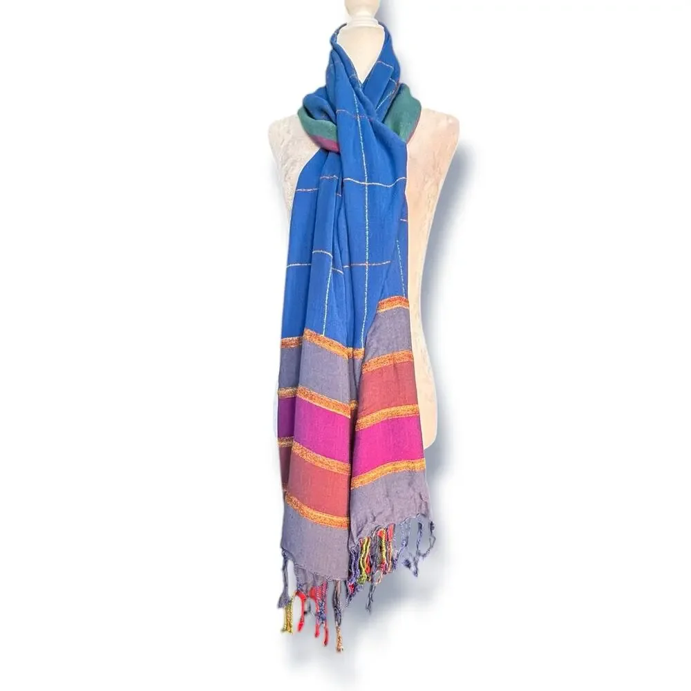 Multicolor Striped Fringe Scarf Lightweight‎ Wrap Shawl Boho Summer Accessory